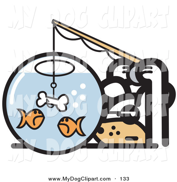Clip Art Of A Silly Dog Trying To Catch Goldfish In A Bowl With A Dog    