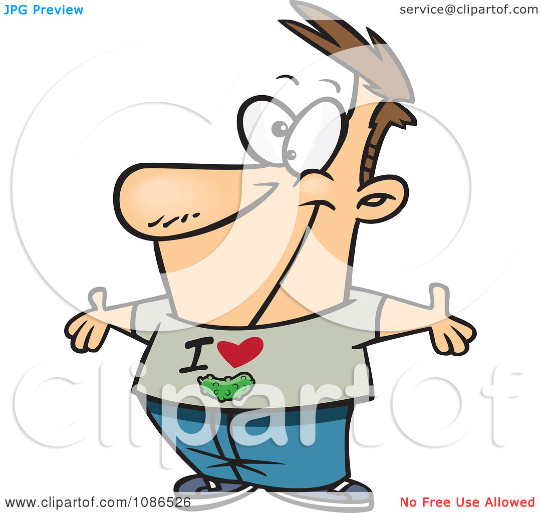 Clipart Happy Man Wearing An I Love Pickles Shirt   Royalty Free