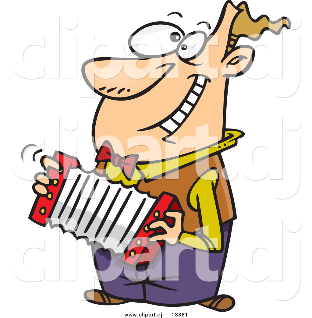 Happy Clip Art Vector Clipart Of A Happy Cartoon Man Playing Accordion