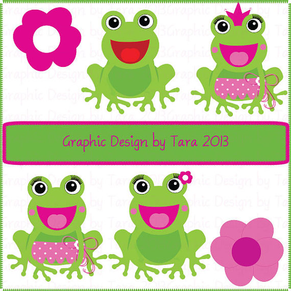 New Cute Frogs And Flowers Digital Clip Art By Graphicdesignbytara