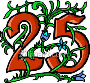 Number 25 Clip Art Red Number 25 With Blue Flowers   Royalty F