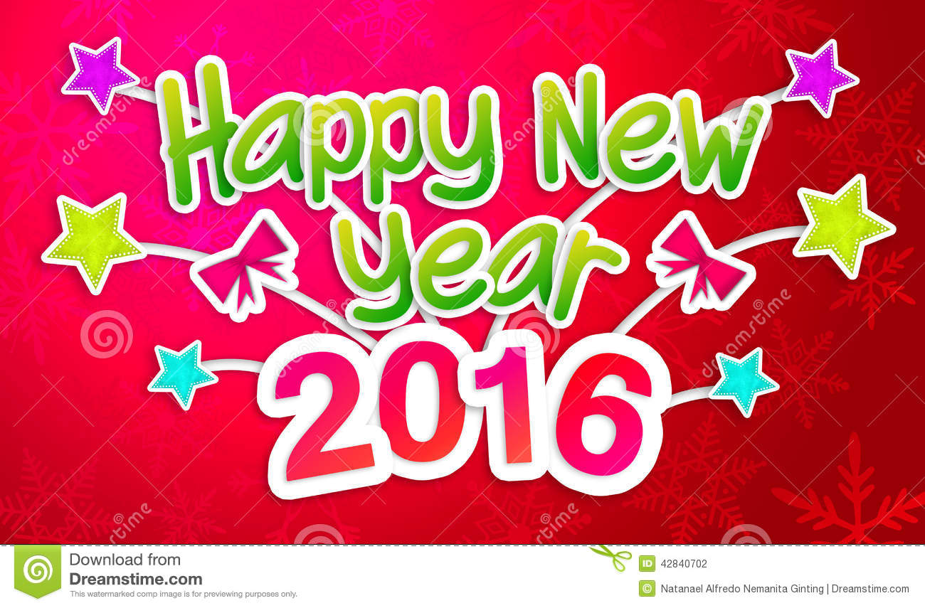 Red Happy New Year 2016 Greeting Art Paper Card Stock Illustration