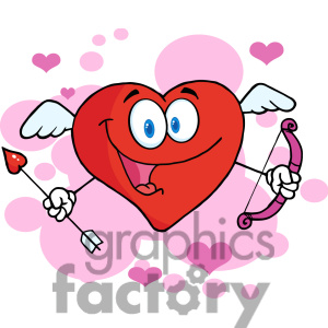 102555 Cartoon Clipart Happy Heart Cupid With A Bow And Arrow Clipart