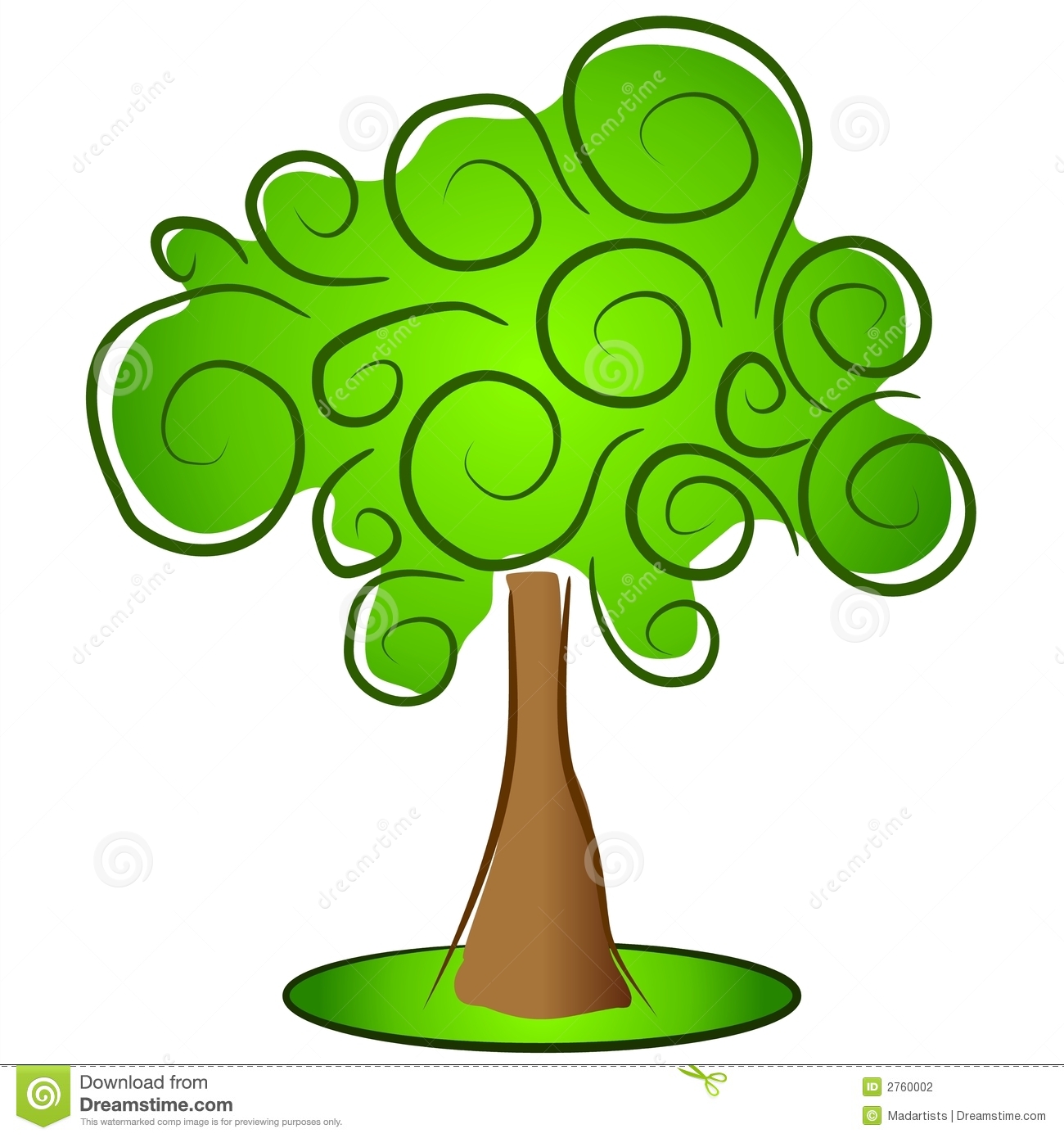 An Abstract Illustration Of A Large Tree With Green Swirling Branches