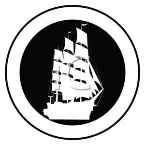 Black And White Pirate Ship In A Circle Clip Art Image