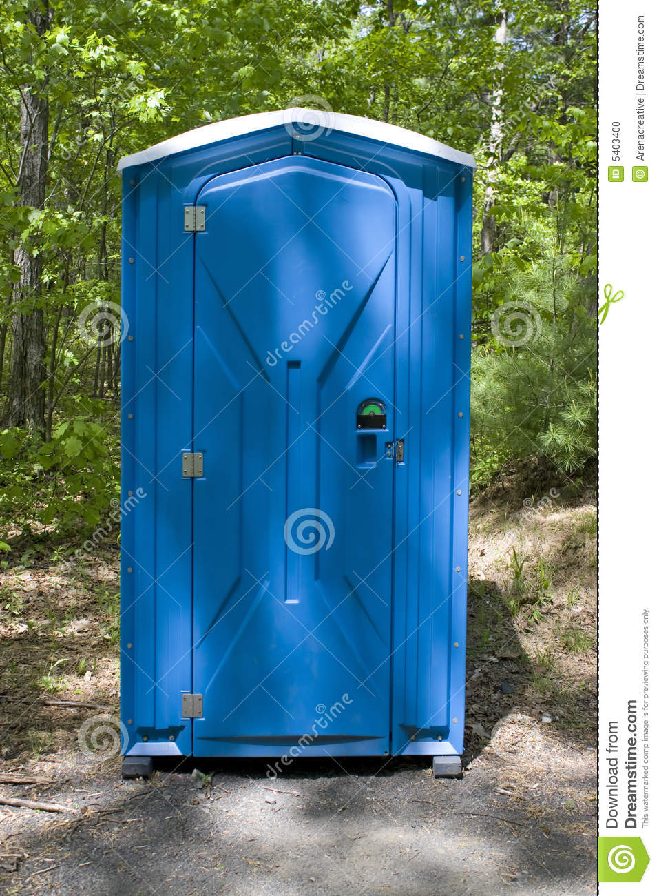Blue Porta Potty Located On The Wooded Hiking Trail