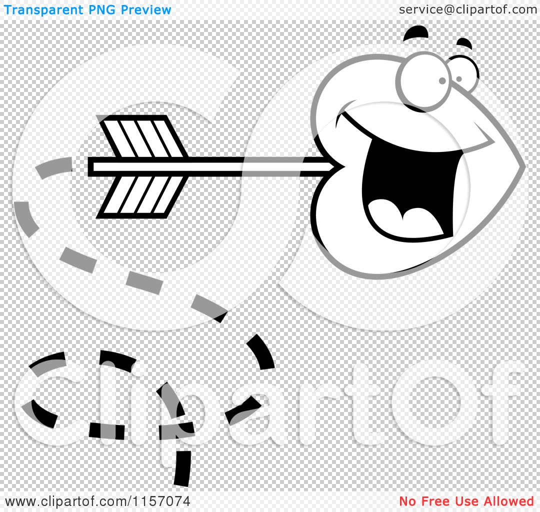 Cartoon Clipart Of A Black And White Shooting Heart Cupid Arrow