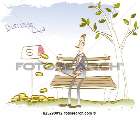Clip Art Of Lawn Business Suit Tree Park Bench Businessman