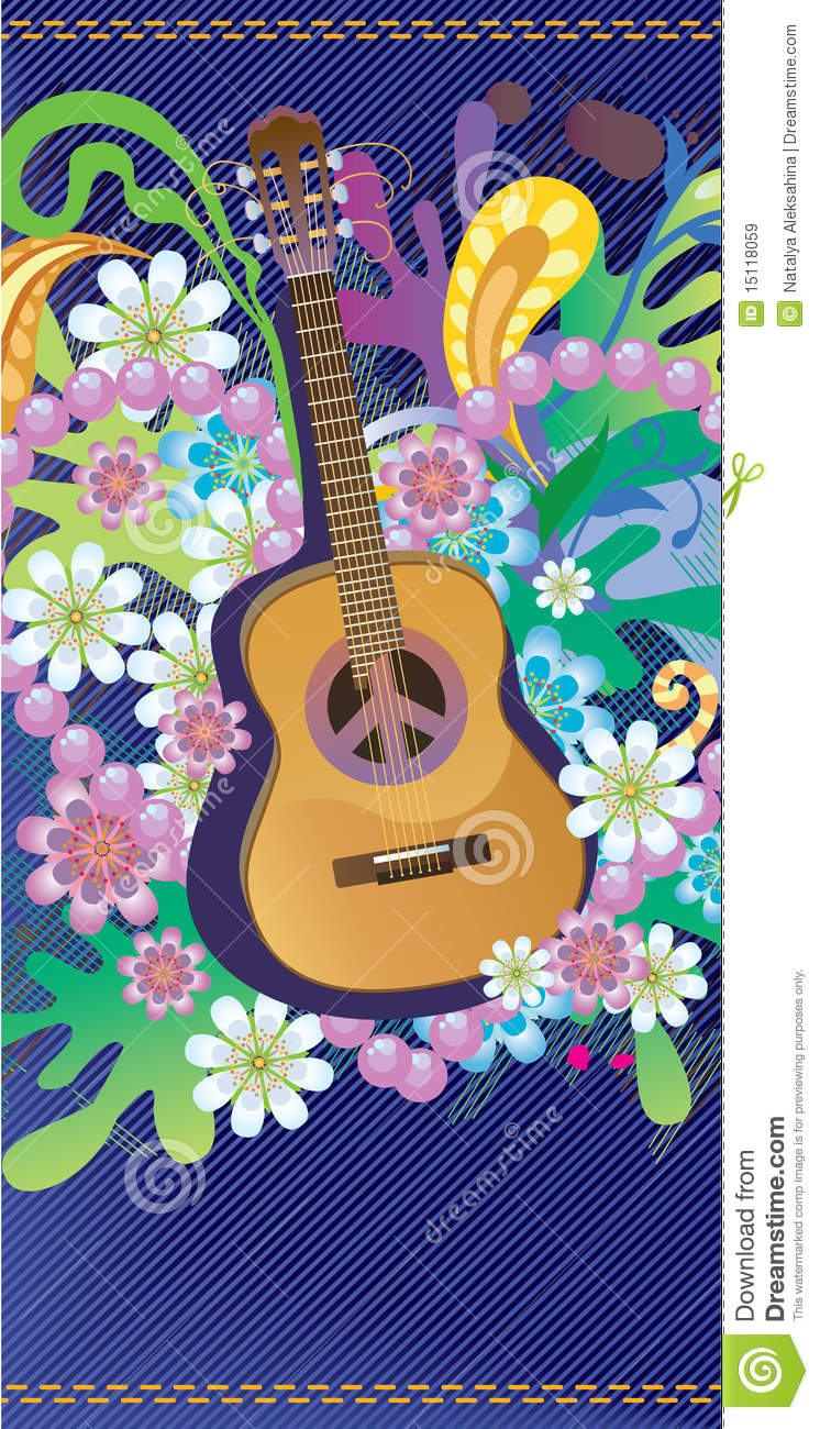 Composici N Con La Guitarra Las Flores Y El S Mbolo De La Paz