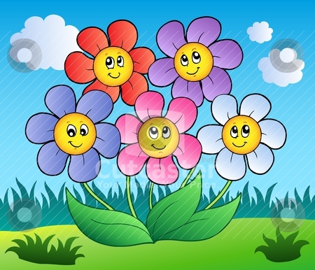 Cutcaster Vector Five Cartoon Flowers On Meadow   Free Images At Clker