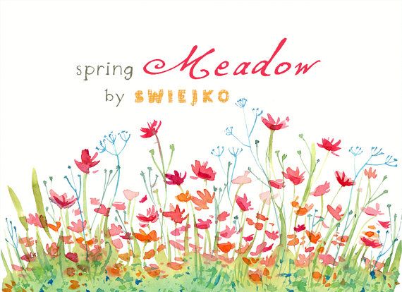 Digital Clipart Watercolor Flowers Spring Meadow  5