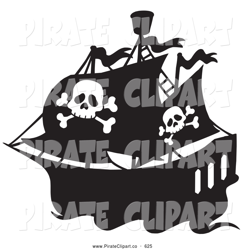 Flag On A Black And White Pirate Ship Sailing Left By Visekart 625 Jpg