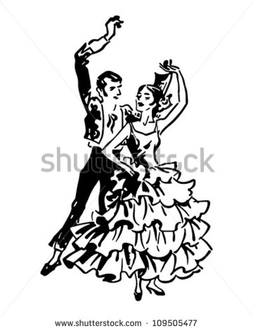 Flamenco Dancers 2   Retro Clipart Illustration   Stock Vector