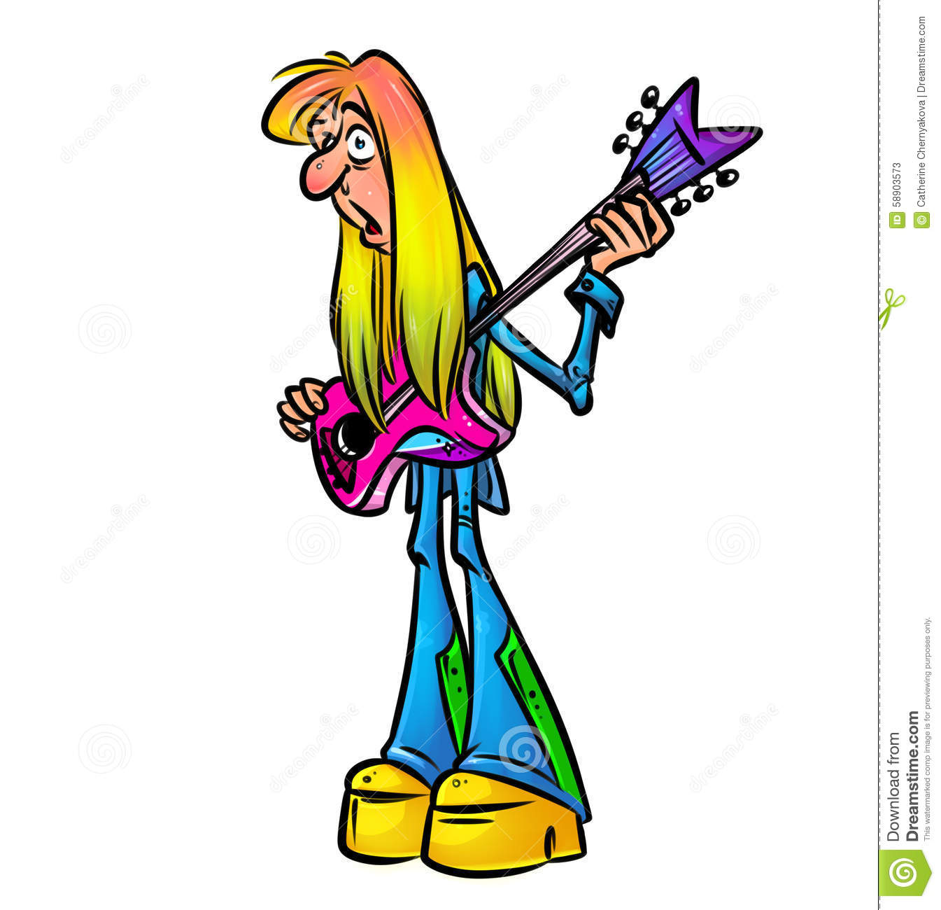 Hippie Musician Guitarist Parody Wonder Character Cartoon Illustration