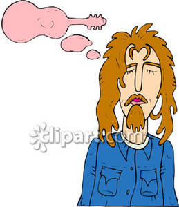 Hippie With Guitar Shaped Thought Bubble Royalty Free Clipart Picture