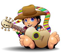 Hippy Boy Cartoon With Guitar Ragazzo Hippie Con Chitarra