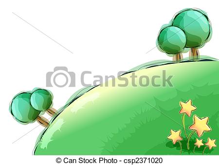 Illustration Drawing Of Tree And Stars Tree On A Green Lawn