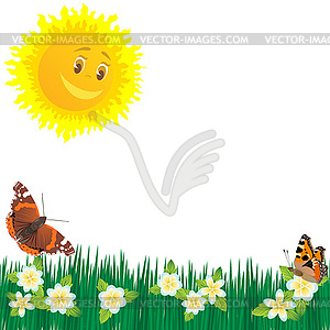 Meadow Flowers And Butterflies   Vector Clipart