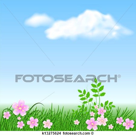 Meadow Flowers On The Sky Background View Large Clip Art Graphic