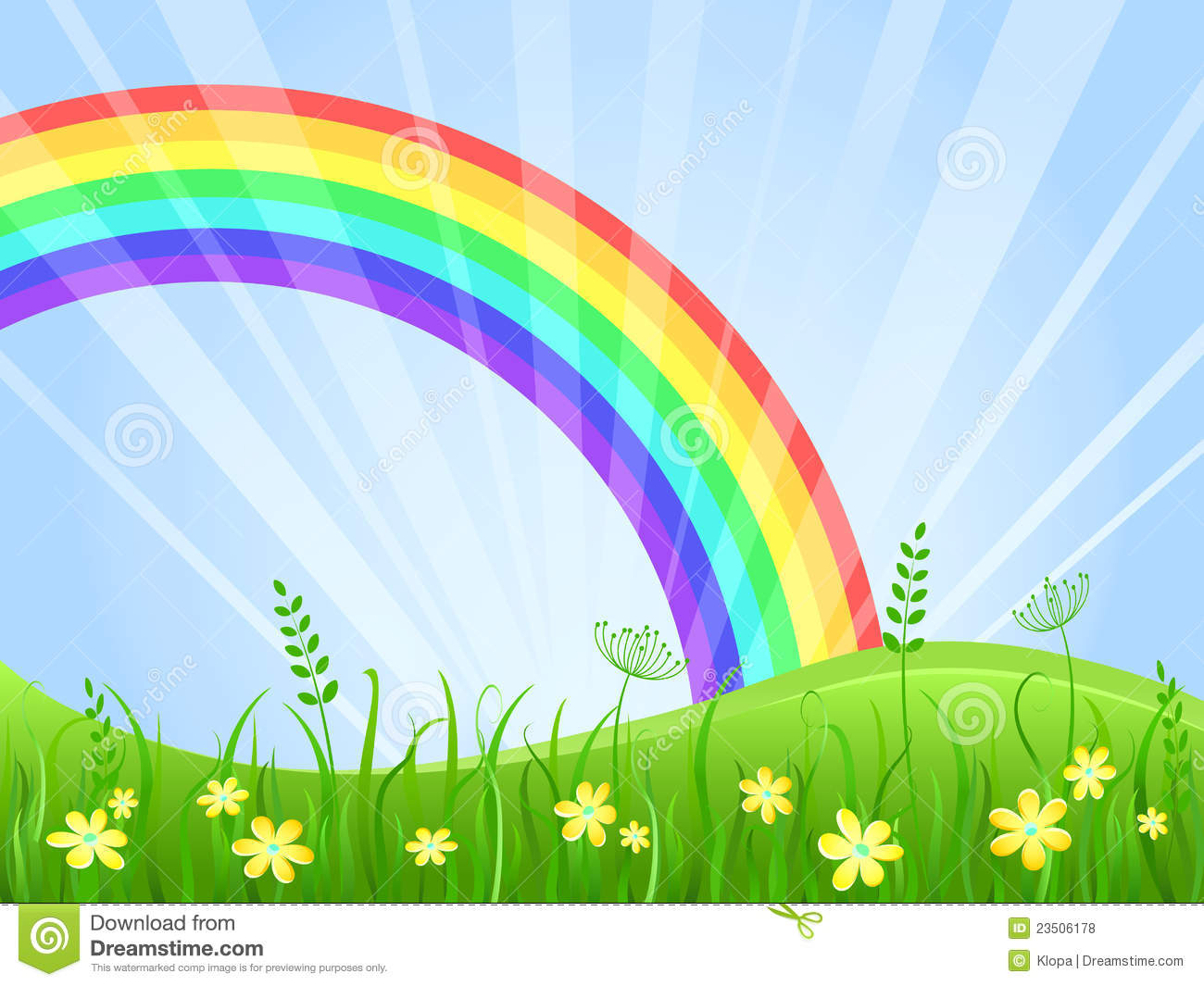 Meadow With Flowers And Rainbow Royalty Free Stock Photos   Image