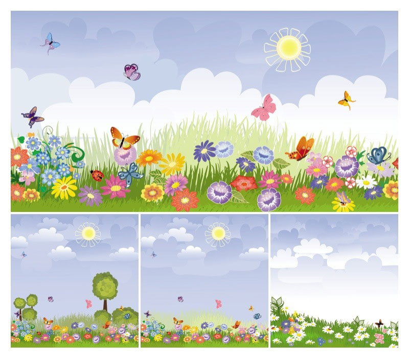 Meadow With Flowers Vector   Free Vector Stock Illustrations Art