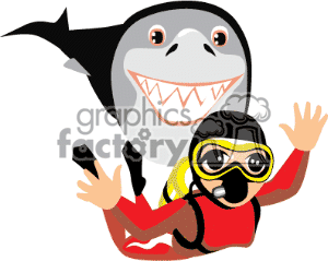Scuba Diver Swimming With A Shark