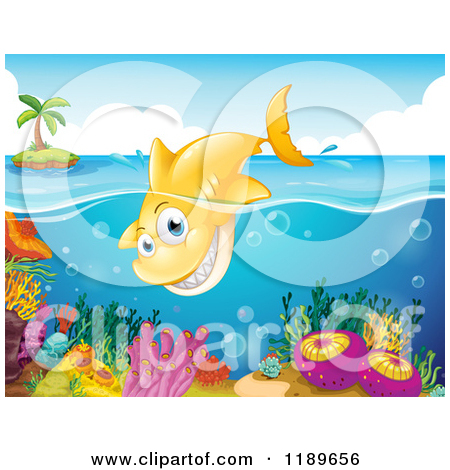 Shark Diving Over A Reef   Royalty Free Vector Clipart By Iimages