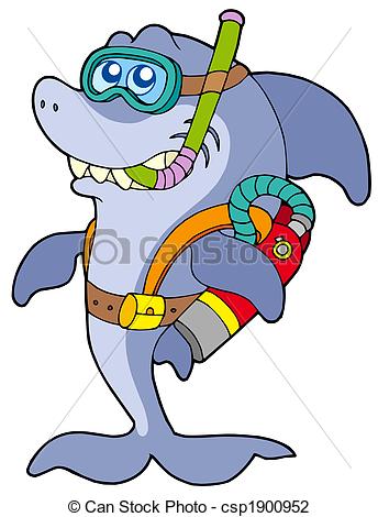 Shark Scuba Diver   Isolated Illustration Csp1900952   Search Clipart