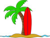 Surfing Clipart Image   Surfboard And Palm Tree On A Hawaii Beach