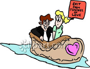 Teens On The Tunnel Of Love Ride   Royalty Free Clipart Picture
