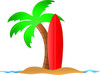 Vacation Clipart Image   Surfboard Leaning Up Against A Palm Tree On A
