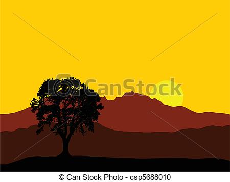 Vector Clipart Of Mountain Sunrise   Golden Sunrise Over High Mountain