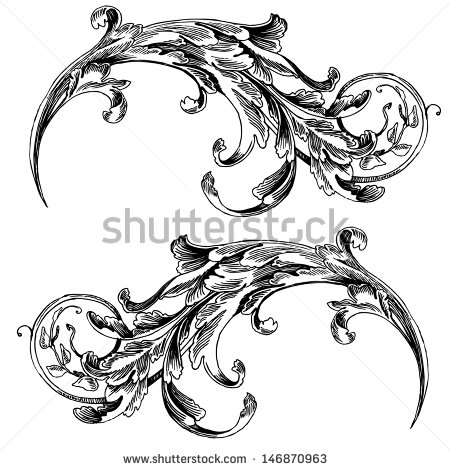Vintage Baroque Engraving Floral Scroll Filigree Design Frame Border