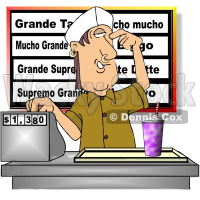 Working The Cash Register At A Fast Food Mexican Restaurant Clipart