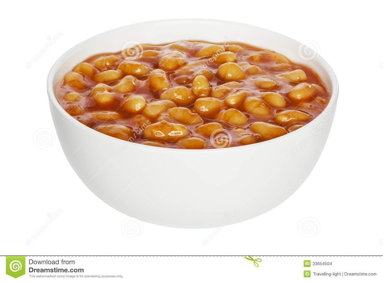 Baked Beans In A White China Bowl Front To Back Focus Clipping Path 