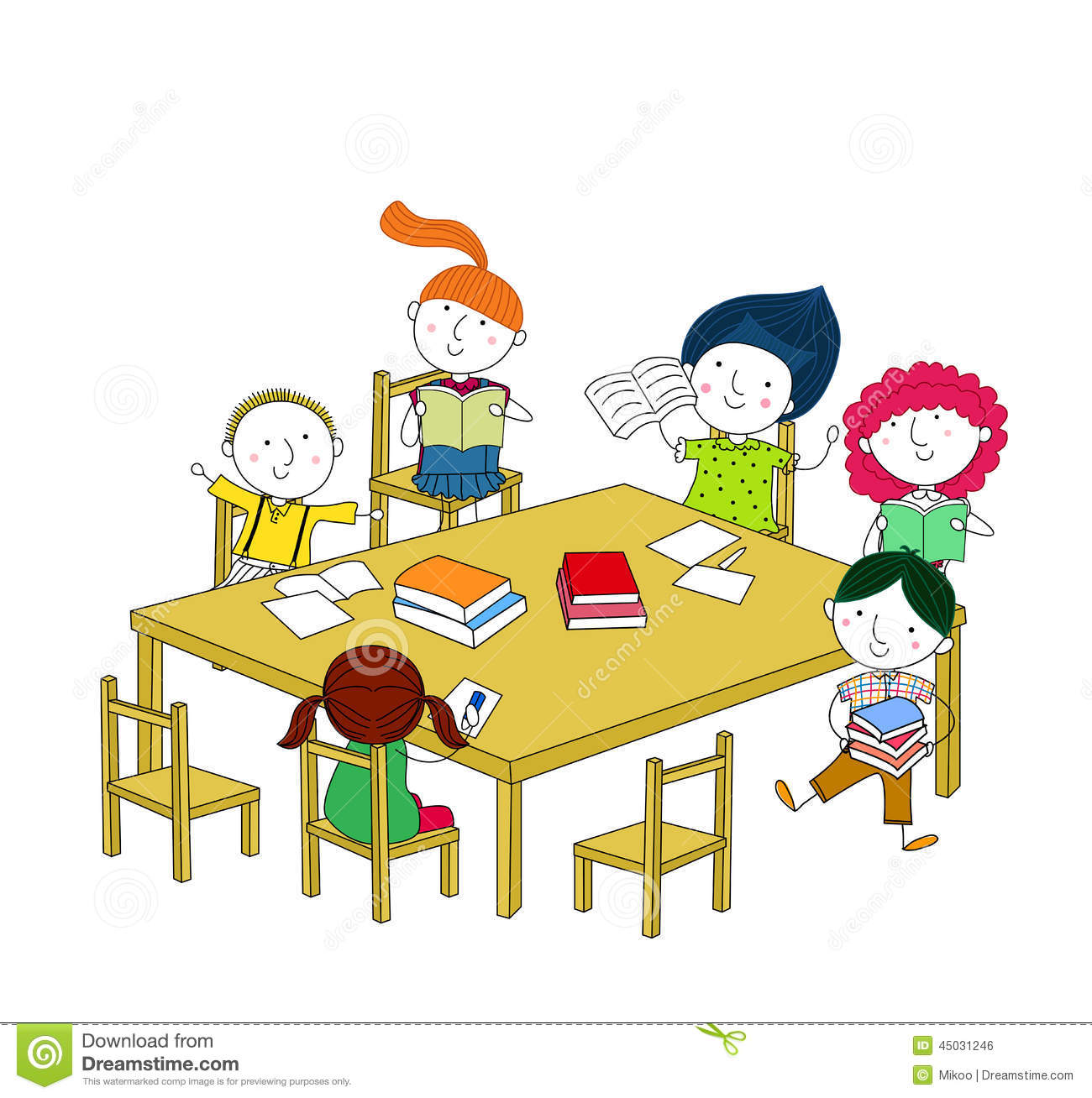 Children Write And Read Sitting At The Table  Stock Vector   Image