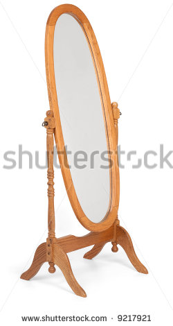 Classic Wooden Full Length Floor Mirror Shot On White Background Stock