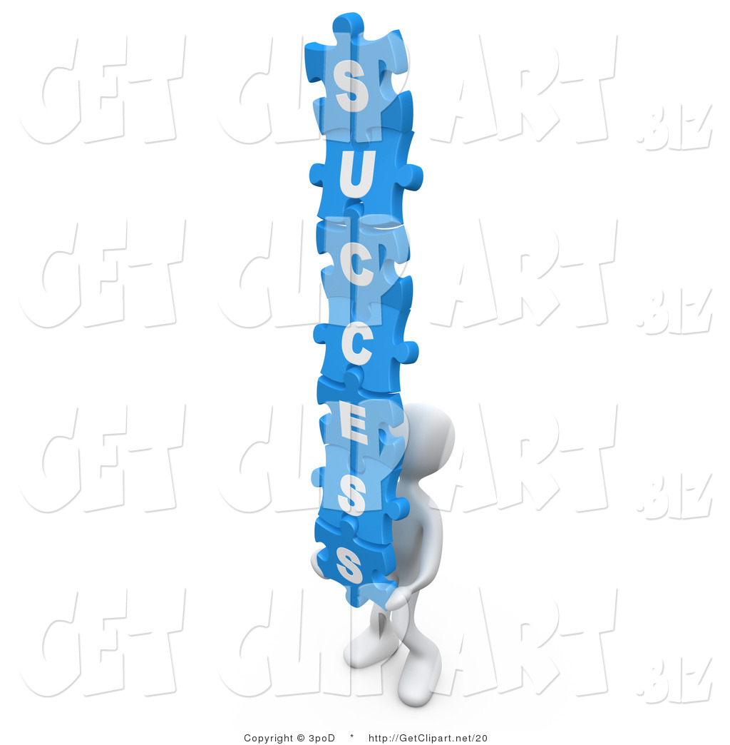 Clip Art Of A 3d Blue Man Holding Interlocking Success Puzzle Pieces