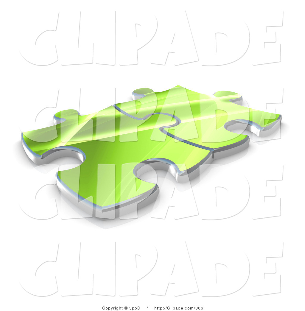 Clip Art Of Two Green Puzzle Pieces Interlocking Over A White
