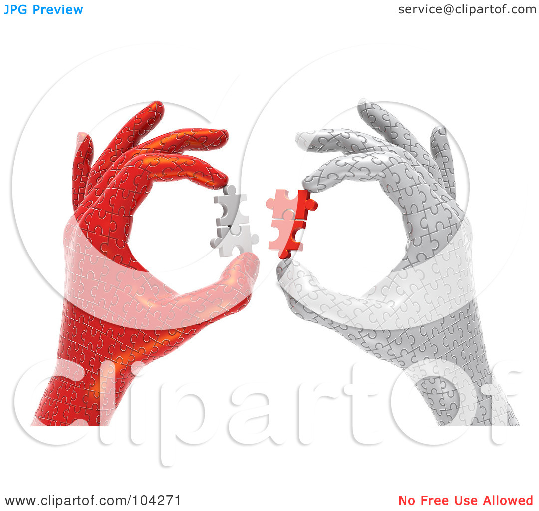 Clipart Illustration Of 3d White And Red Puzzle Hands Holding Puzzle