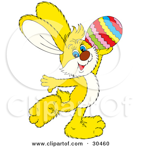 Clipart Illustration Of A Cute Yellow Easter Bunny Prancing And