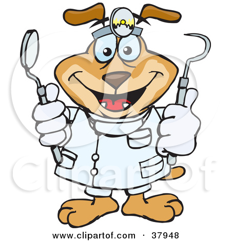 Clipart Illustration Of A Dentist Dog Wearing A Head Lamp And Holding