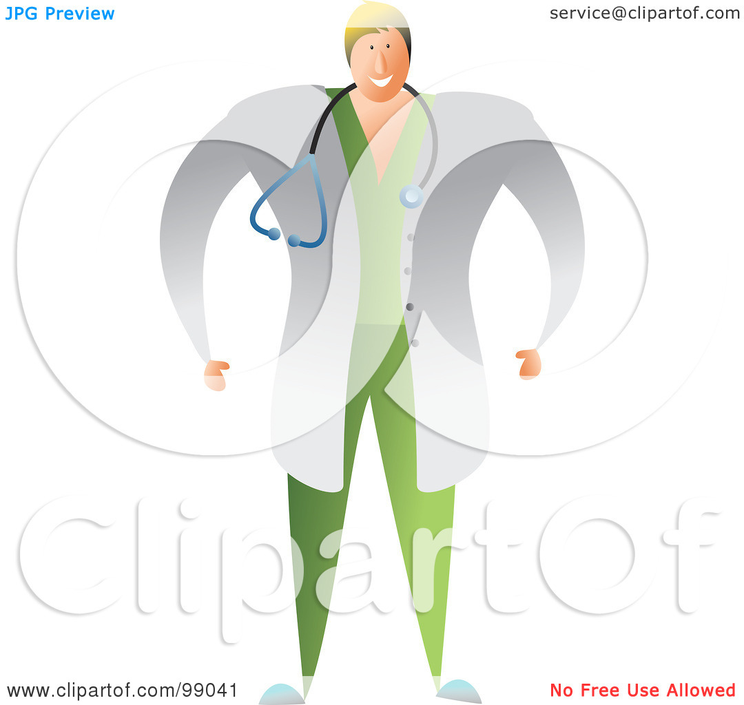 Clipart Illustration Of A Male Doctor In Green Scrubs And A White Lab