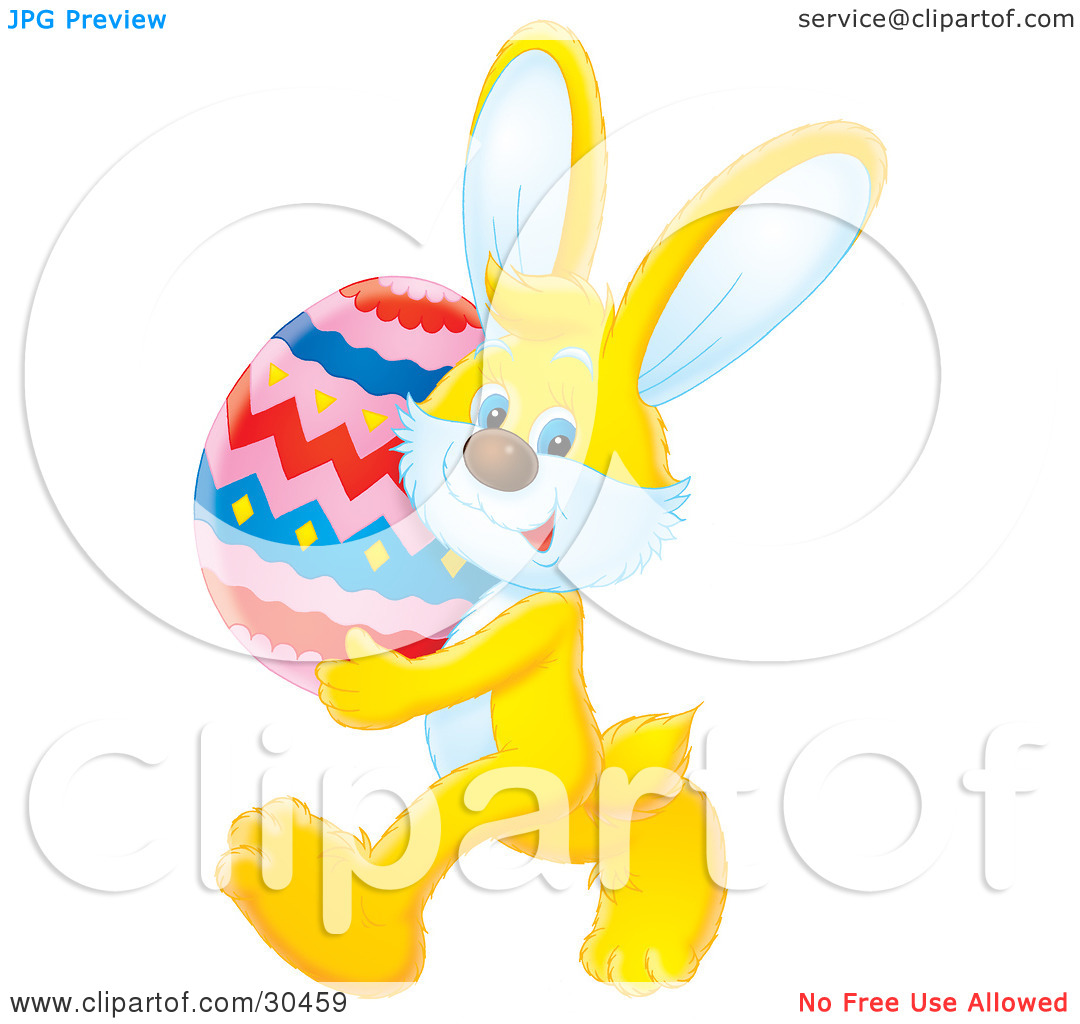 Clipart Illustration Of An Adorable Yellow Easter Bunny Carrying A Big