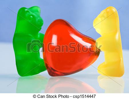 Gummy Bear Candy With Red Heart   Naive Love Concept