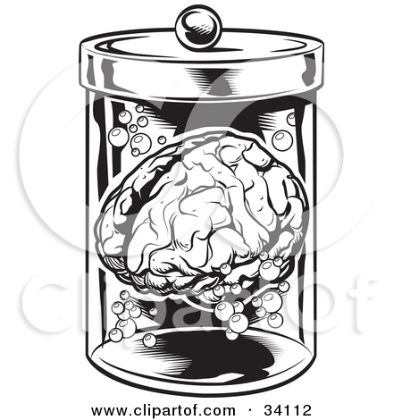 Human Brain And Bubbles Floating In A Specimen Jar In A Research