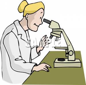 Lab Coat Looking Through A Microscope   Royalty Free Clipart Picture