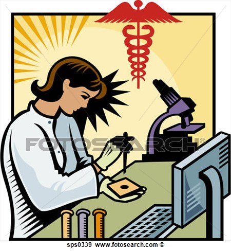 Of A Woman Testing A Specimen Sps0339   Search Vector Clipart