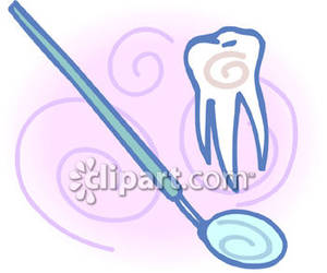 One Tooth And A Dental Mirror   Royalty Free Clipart Picture