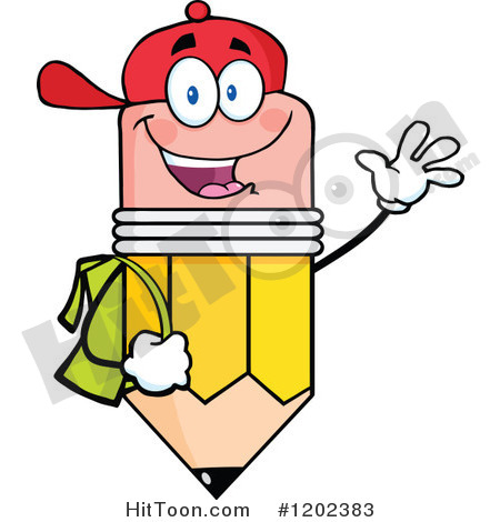 Pencil Clipart  1202383  Happy Pencil Student Mascot Waving By Hit
